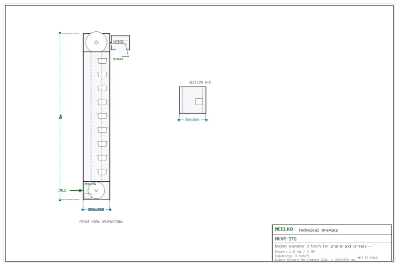 Imagen del producto Noria 3 Ton/h para granos y cereales - Meelko